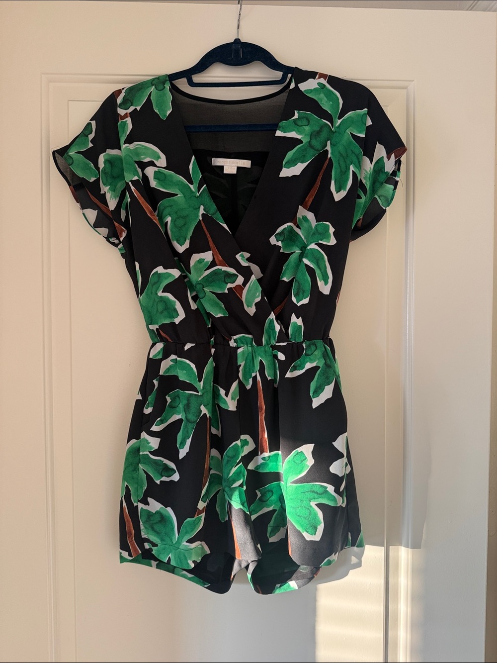 Cooper & Ella Black Romper with Green Palm Print Tropical Cruise Beach Cover Up